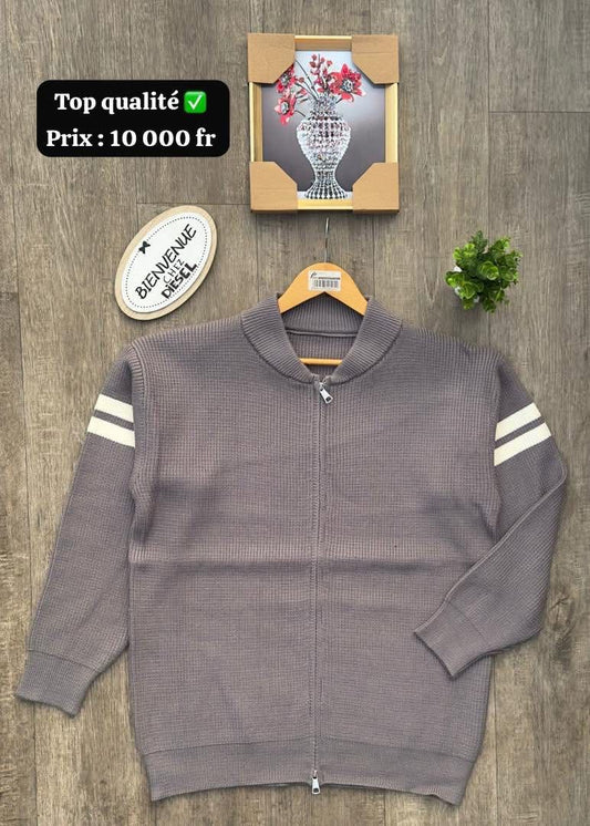 VESTE PULL GRIS 100% COTON À BANDES